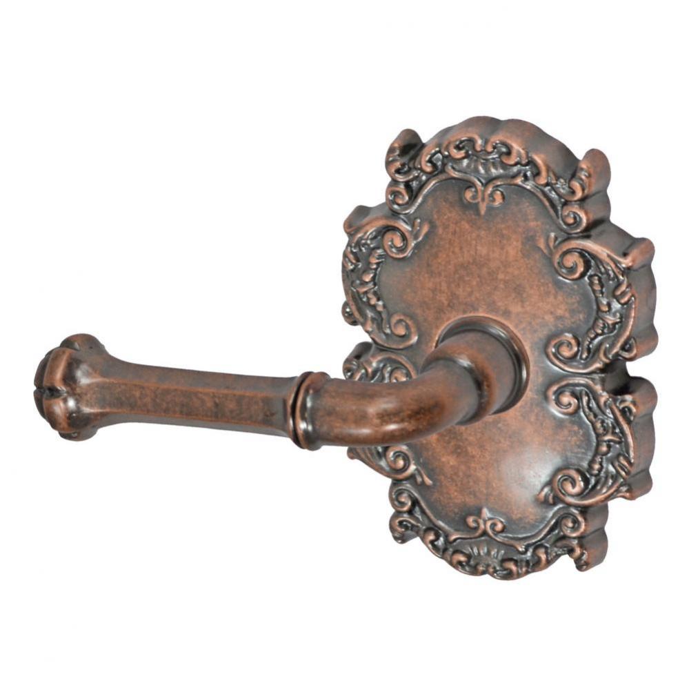Tuscan Lever with Victorian Rose Privacy Set in Antique Copper - Left