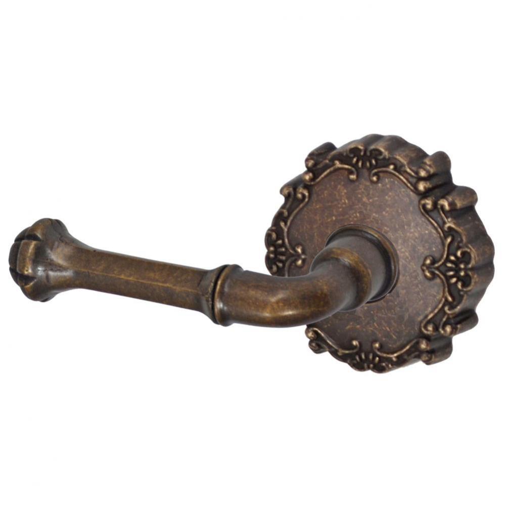 Tuscan Lever with Round Victorian Rose Privacy Set in Medium Bronze - Left