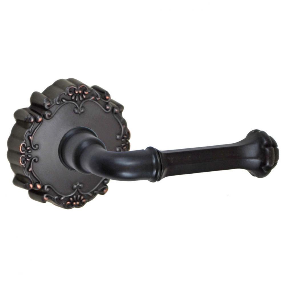 Tuscan Lever with Round Victorian Rose Privacy Set in Oil Rubbed Bronze - Right