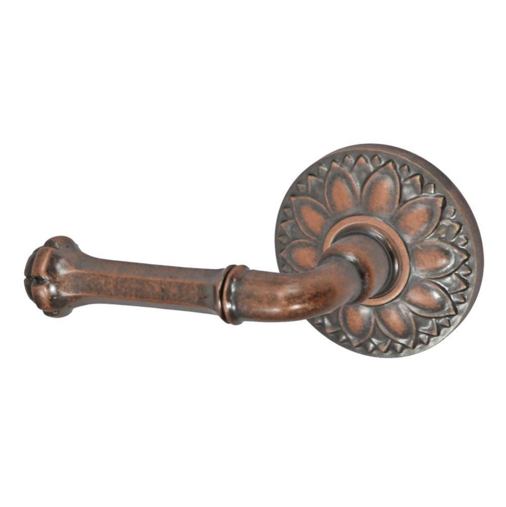 Tuscan Lever with Floral Rose Passage Set in Antique Copper - Left
