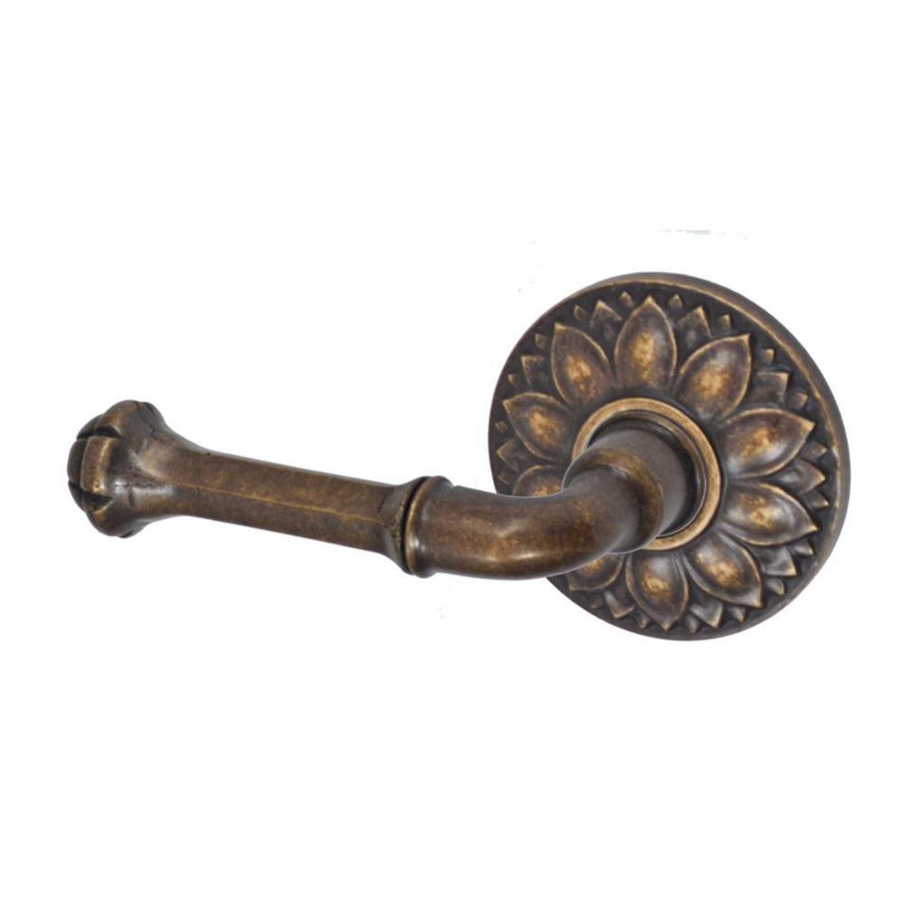 Tuscan Lever with Floral Rose Privacy Set in Medium Bronze - Left