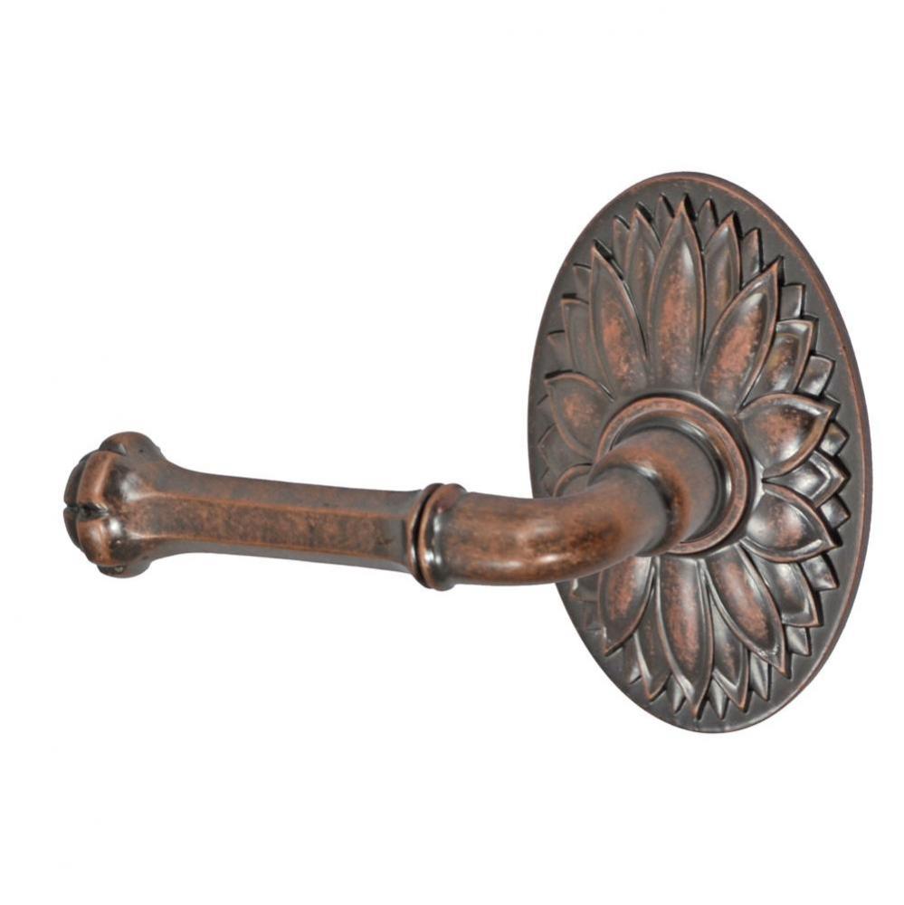 Tuscan Lever with Oval Floral Rose Privacy Set in Antique Copper - Left