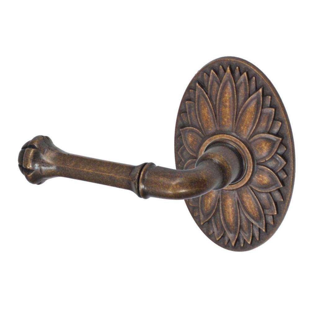 Tuscan Lever with Oval Floral Rose Passage Set in Medium Bronze - Left
