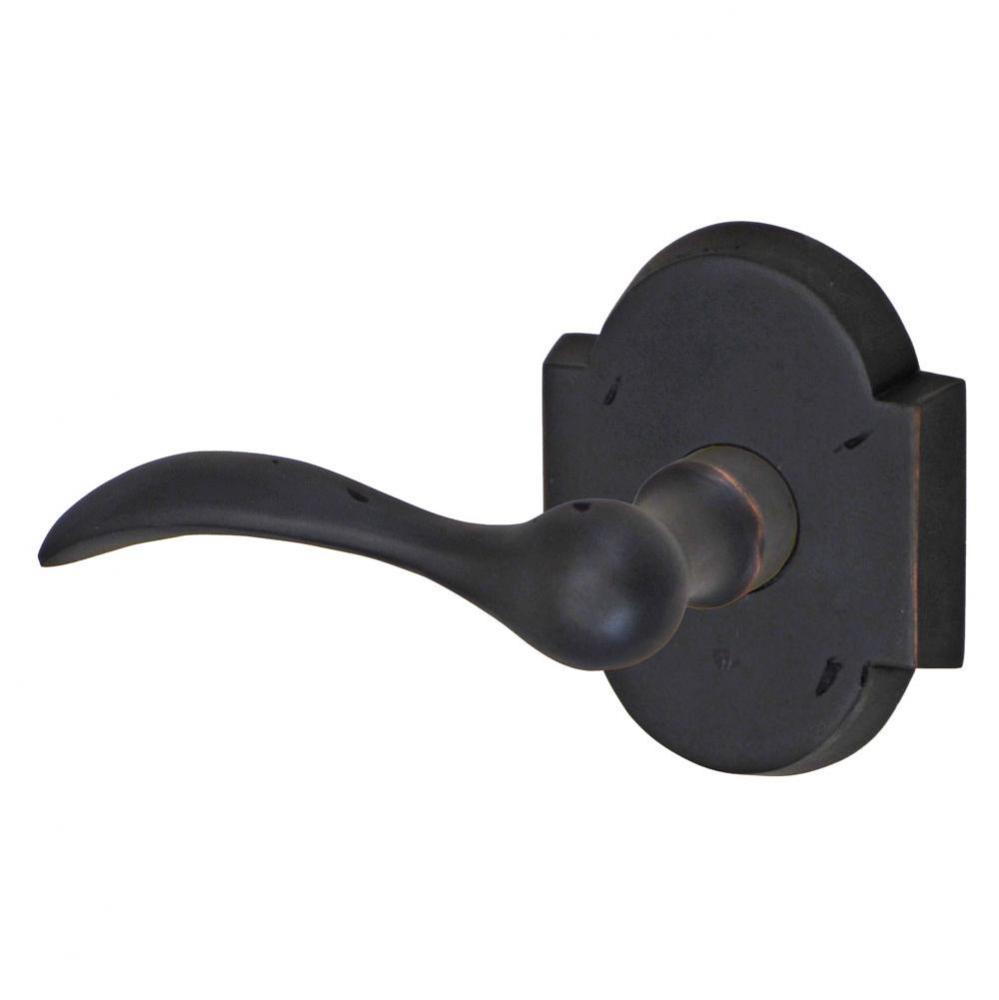 Sandcast Rainier Lever with Sandcast Brass Scalloped Rose Privacy Set in Oil Rubbed Bronze - Left