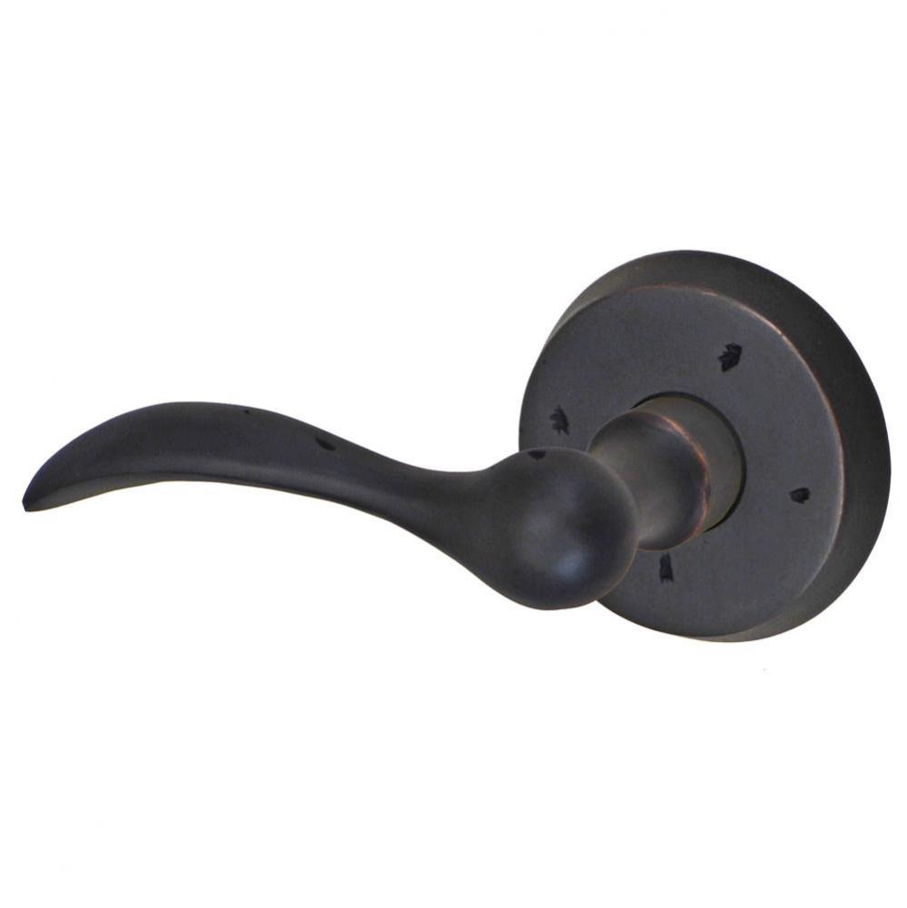 Sandcast Rainier Lever with Sandcast Brass Beveled Rose Privacy Set in Oil Rubbed Bronze - Left