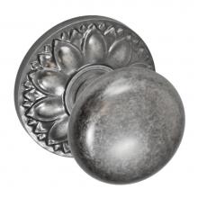 Fusion V-01-D8-0-ATP - Half-Round Knob with Floral Rose Privacy Set in Antique