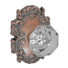 Fusion V-16-C8-0-ATC - Victorian Clear Knob with Victorian Rose Privacy Set in Antique