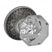 Fusion V-16-S9-0-ATP - Victorian Clear Knob with Venice  Rose Privacy Set in Antique