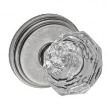 Fusion V-21-B1-0-ATP - Crystal Clear Knob with Stepped  Rose Privacy Set in Antique