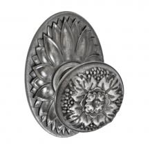 Fusion V-35-D9-0-ATP - Floral Half-Round Knob with Oval Floral Rose Privacy Set in Antique