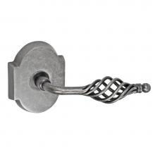 Fusion V-AB-E3-0-ATP-R - Basket Lever with Beveled Scalloped Rose Privacy Set in Antique Pewter - Right