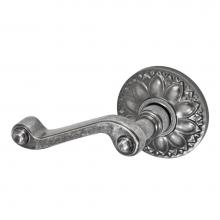 Fusion P-AE-D8-0-ATP-L - Ornate Lever with Floral Rose Passage Set in Antique Pewter - Left