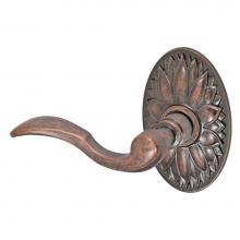 Fusion V-AF-D9-0-ATC-L - Paddle Lever with Oval Floral Rose Privacy Set in Antique Copper - Left