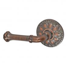Fusion P-BE-D8-0-ATC-L - Tuscan Lever with Floral Rose Passage Set in Antique Copper - Left