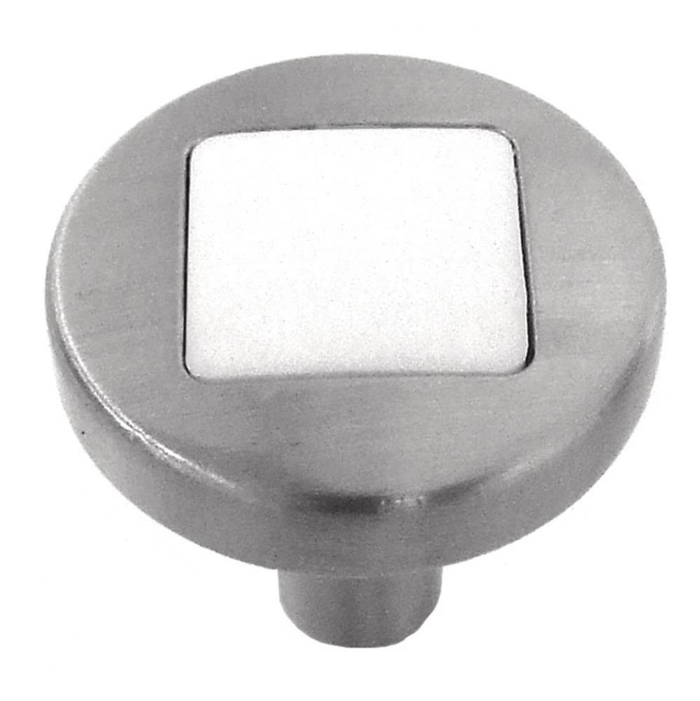 Loft Collection Knob 1'' Diameter Satin Nickel with White Matte Finish