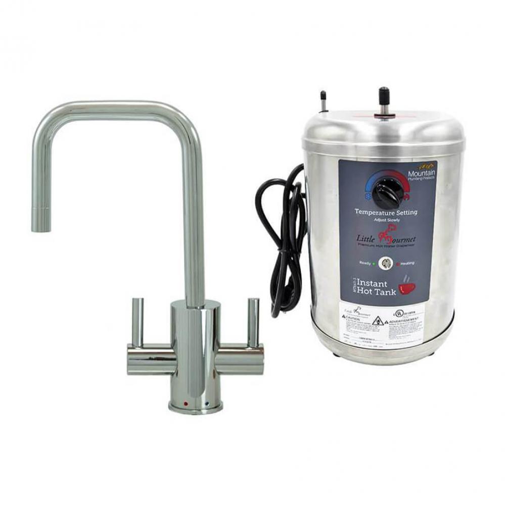 Hot and Cold Water Faucet with Contemporary Round Body and Handles (90 degree Spout) and Little Go