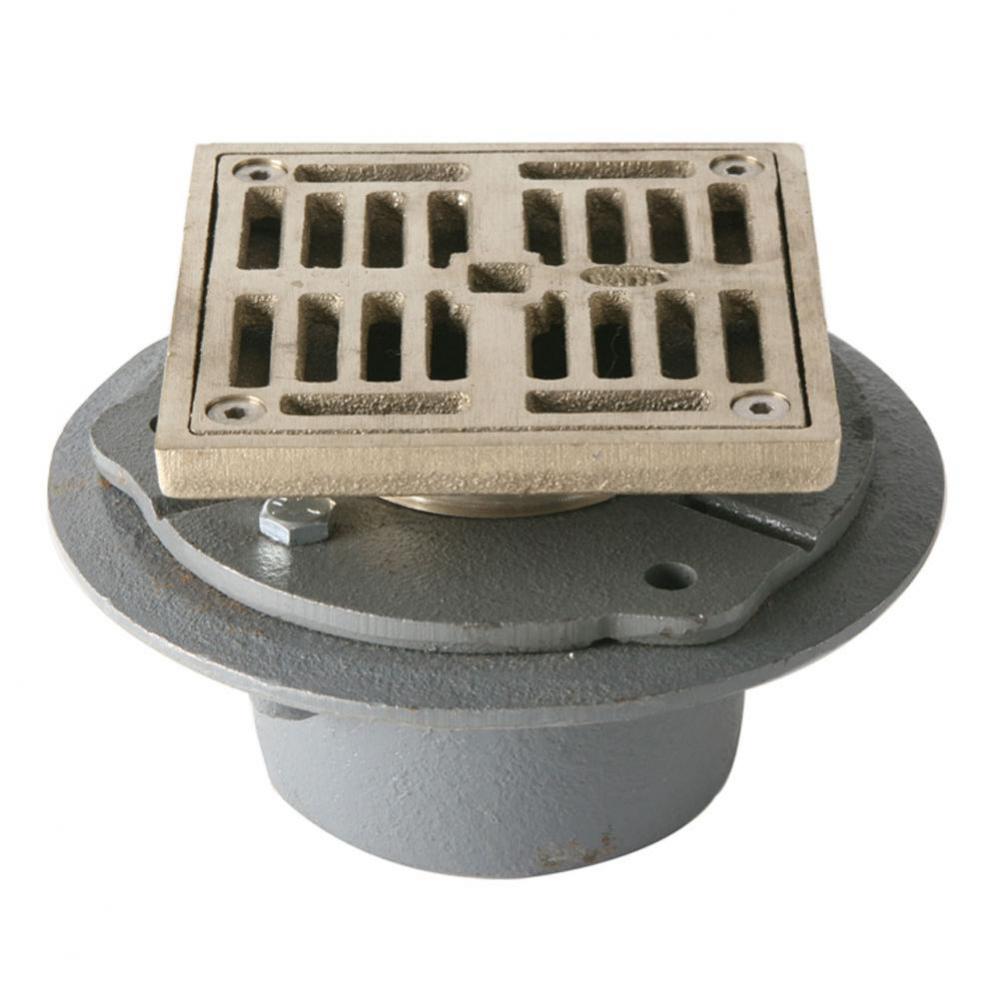 4'' Square Complete Shower Drain - IPS Cast Iron