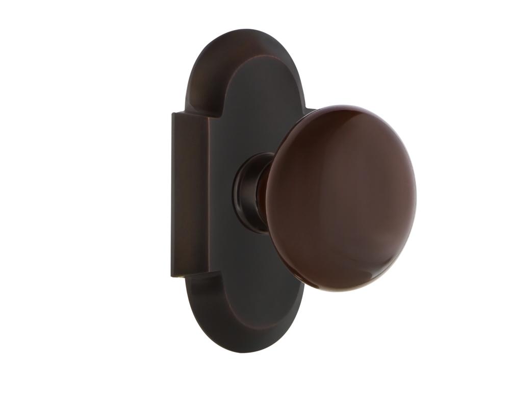 Nostalgic Warehouse Cottage Plate Passage Brown Porcelain Door Knob in Timeless Bronze