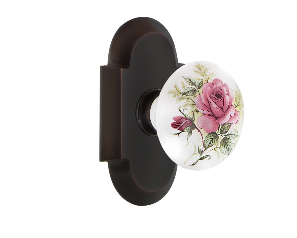 Nostalgic Warehouse Cottage Plate Passage White Rose Porcelain Door Knob in Timeless Bronze