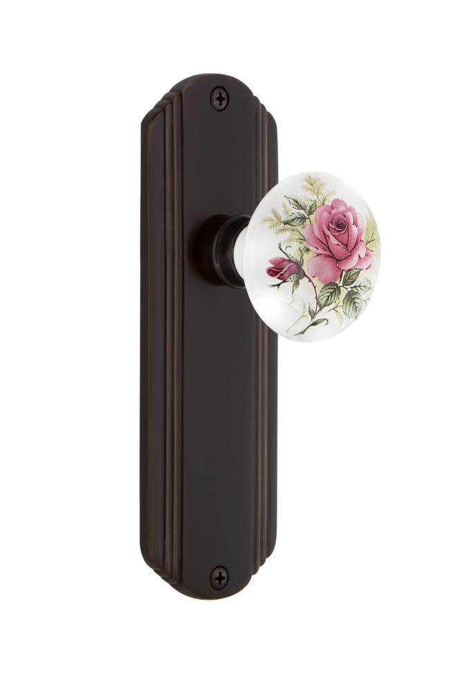 Nostalgic Warehouse Deco Plate Passage White Rose Porcelain Door Knob in Timeless Bronze