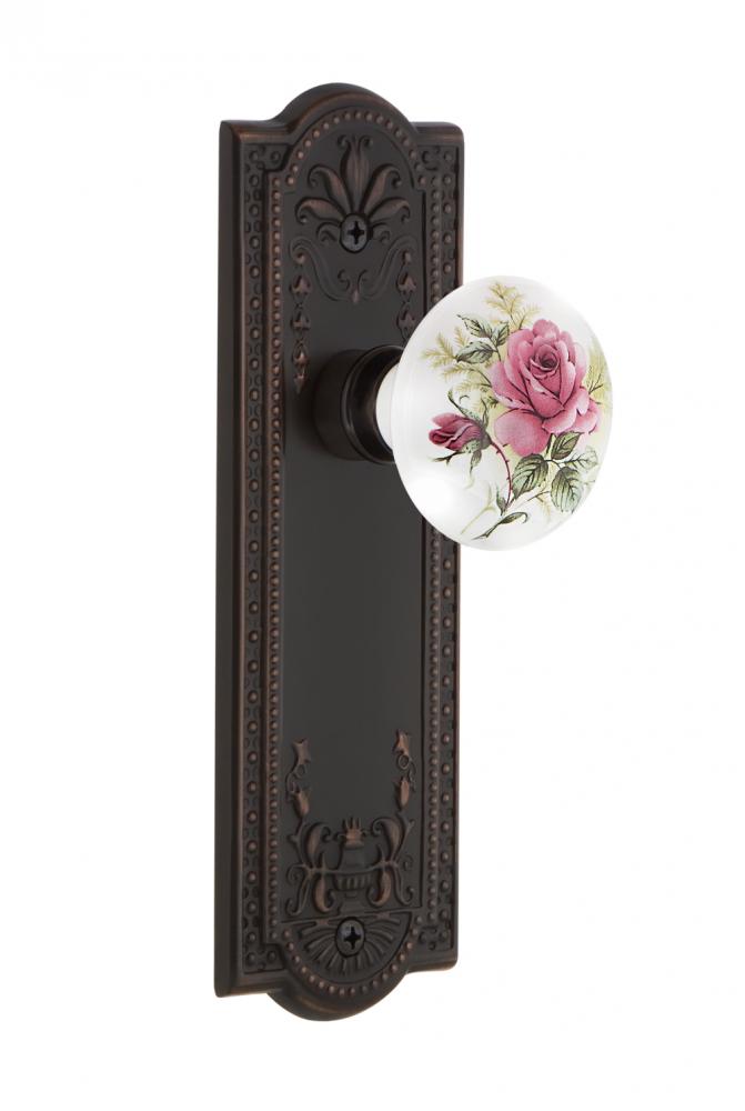 Nostalgic Warehouse Meadows Plate Passage White Rose Porcelain Door Knob in Timeless Bronze