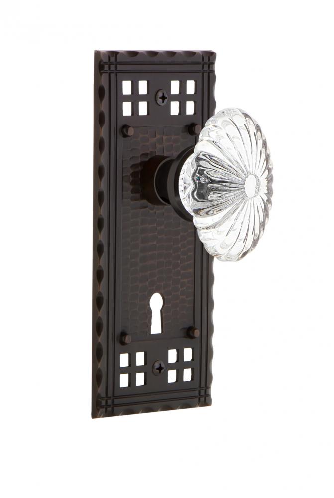 Nostalgic Warehouse Craftsman Plate with Keyhole Passage Oval Fluted Crystal Glass Door Knob in Ti