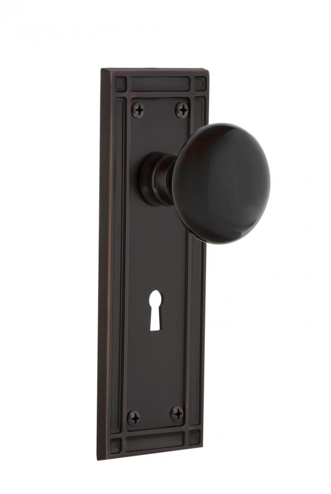 Nostalgic Warehouse Mission Plate with Keyhole Passage Black Porcelain Door Knob in Timeless Bronz