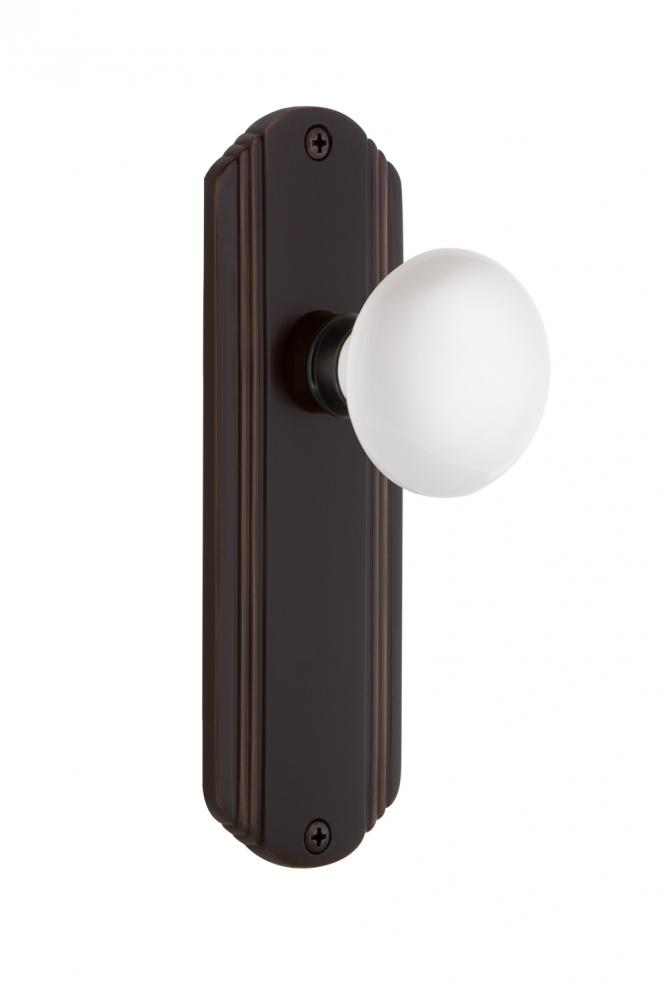Nostalgic Warehouse Deco Plate Single Dummy White Porcelain Door Knob in Timeless Bronze