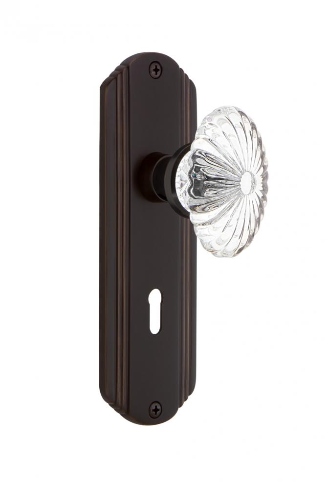 Nostalgic Warehouse Deco Plate with Keyhole Single Dummy Oval Fluted Crystal Glass Door Knob in Ti