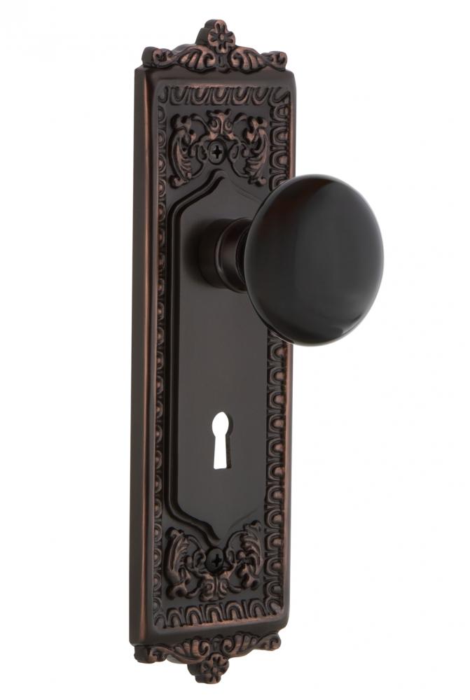 Nostalgic Warehouse Egg & Dart Plate with Keyhole Double Dummy Black Porcelain Door Knob in Ti