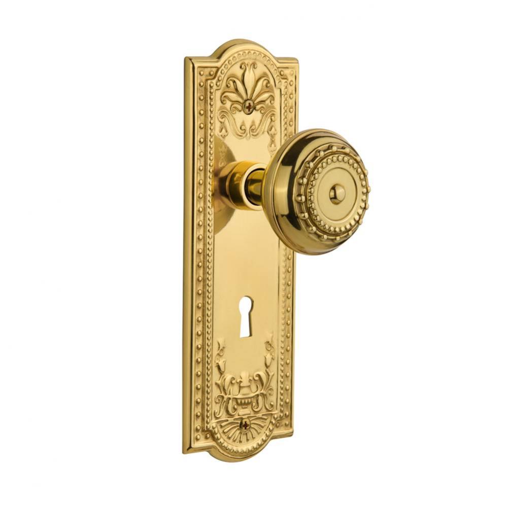 Nostalgic Warehouse Meadows Plate with Keyhole Privacy Meadows Door Knob in Polished Brass