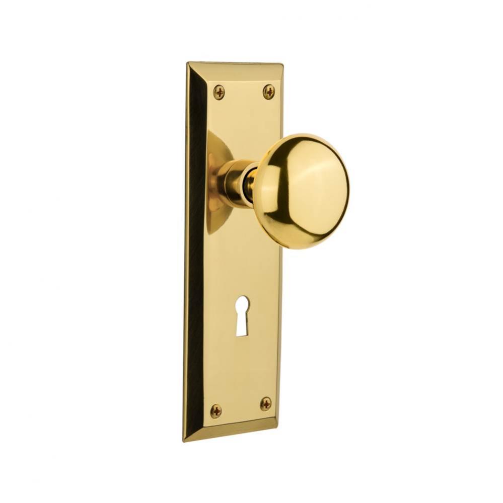 Nostalgic Warehouse New York Plate with Keyhole Passage New York Door Knob in Polished Brass