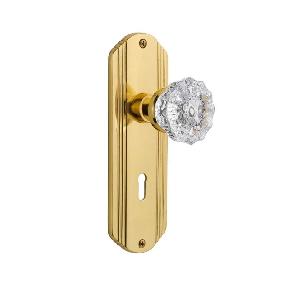 Nostalgic Warehouse Deco Plate Interior Mortise Crystal Glass Door Knob in Polished Brass