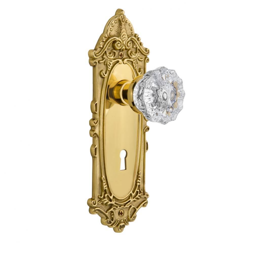 Nostalgic Warehouse Victorian Plate with Keyhole Passage Crystal Glass Door Knob in Polished Brass