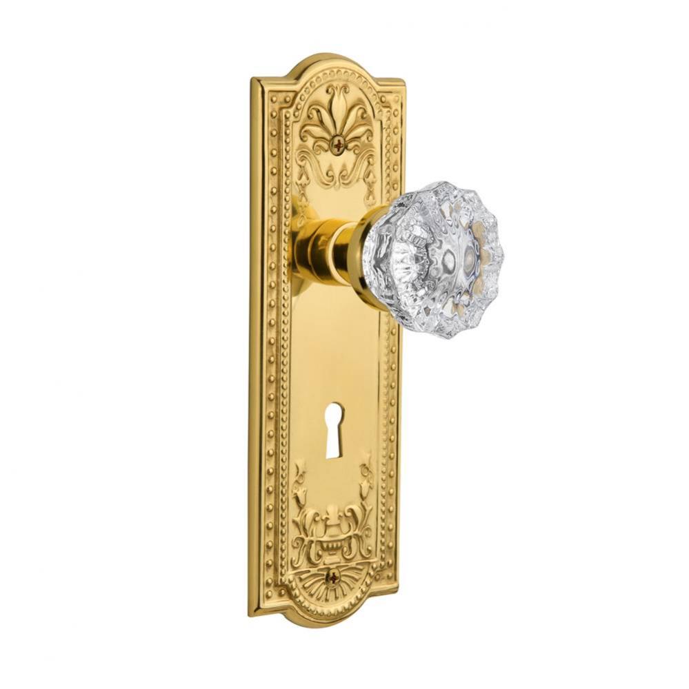Nostalgic Warehouse Meadows Plate with Keyhole Privacy Crystal Glass Door Knob in Polished Brass