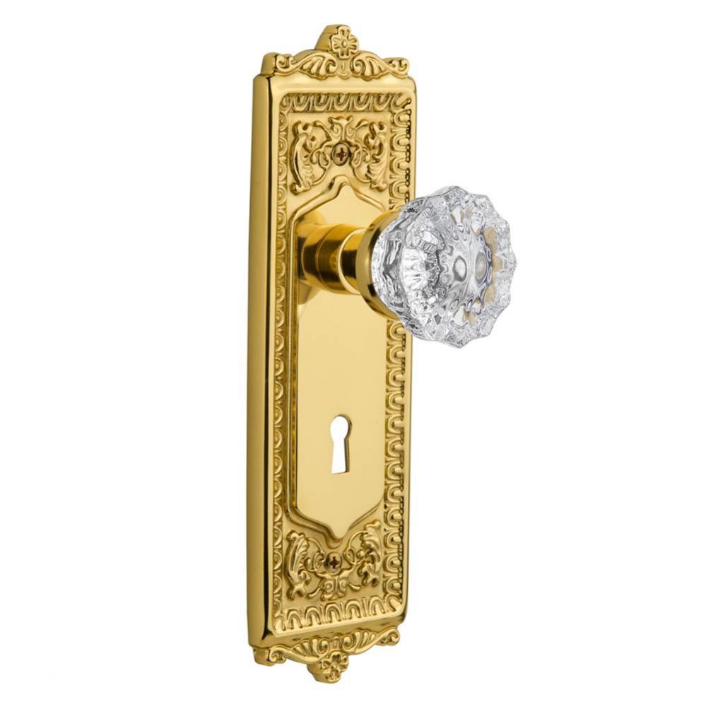 Nostalgic Warehouse Egg & Dart Plate Interior Mortise Crystal Glass Door Knob in Polished Bras