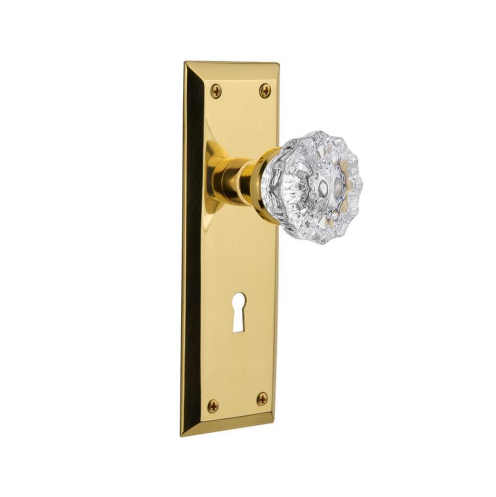 Nostalgic Warehouse New York Plate with Keyhole Double Dummy Crystal Glass Door Knob in Polished B