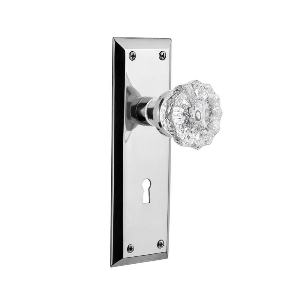 Nostalgic Warehouse New York Plate Interior Mortise Crystal Glass Door Knob in Bright Chrome