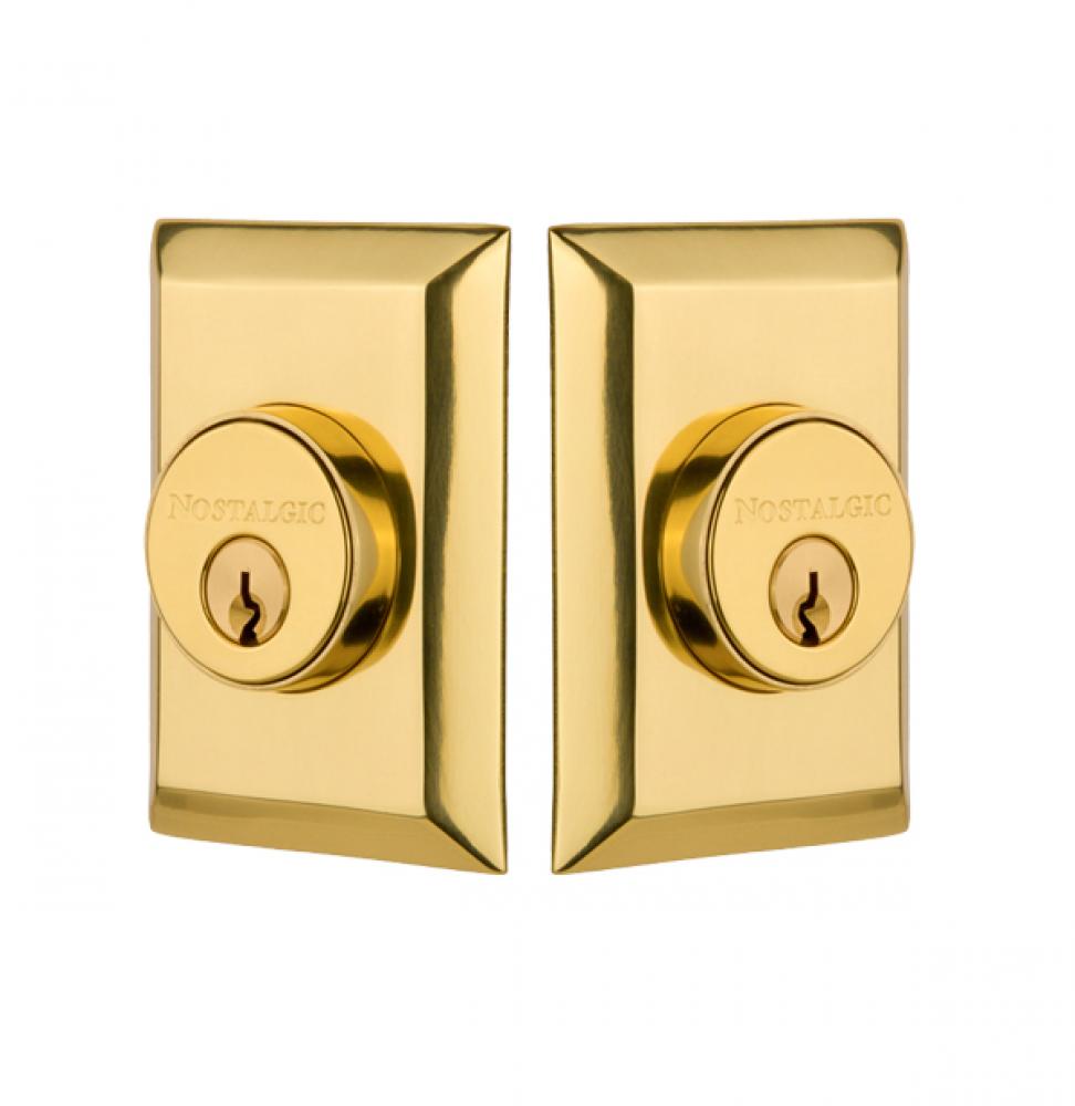 Nostalgic Warehouse New York Plate Double Cylinder Deadbolt in Unlacquered Brass