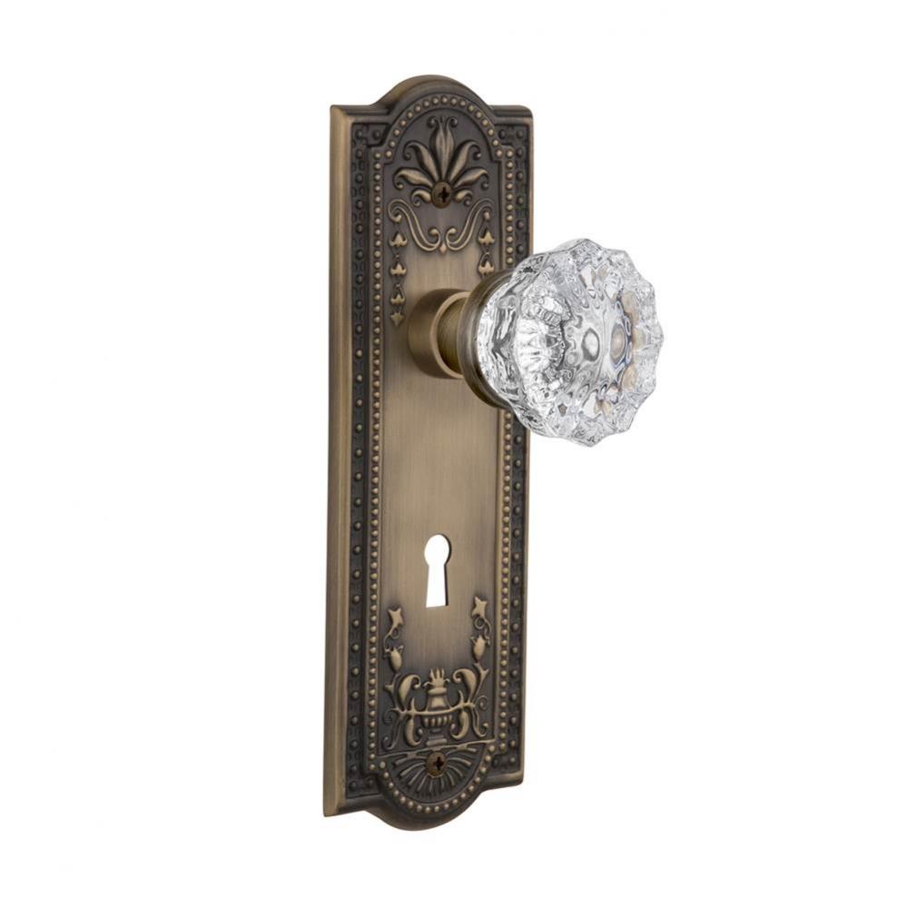 Nostalgic Warehouse Meadows Plate with Keyhole Single Dummy Crystal Glass Door Knob in Antique Bra