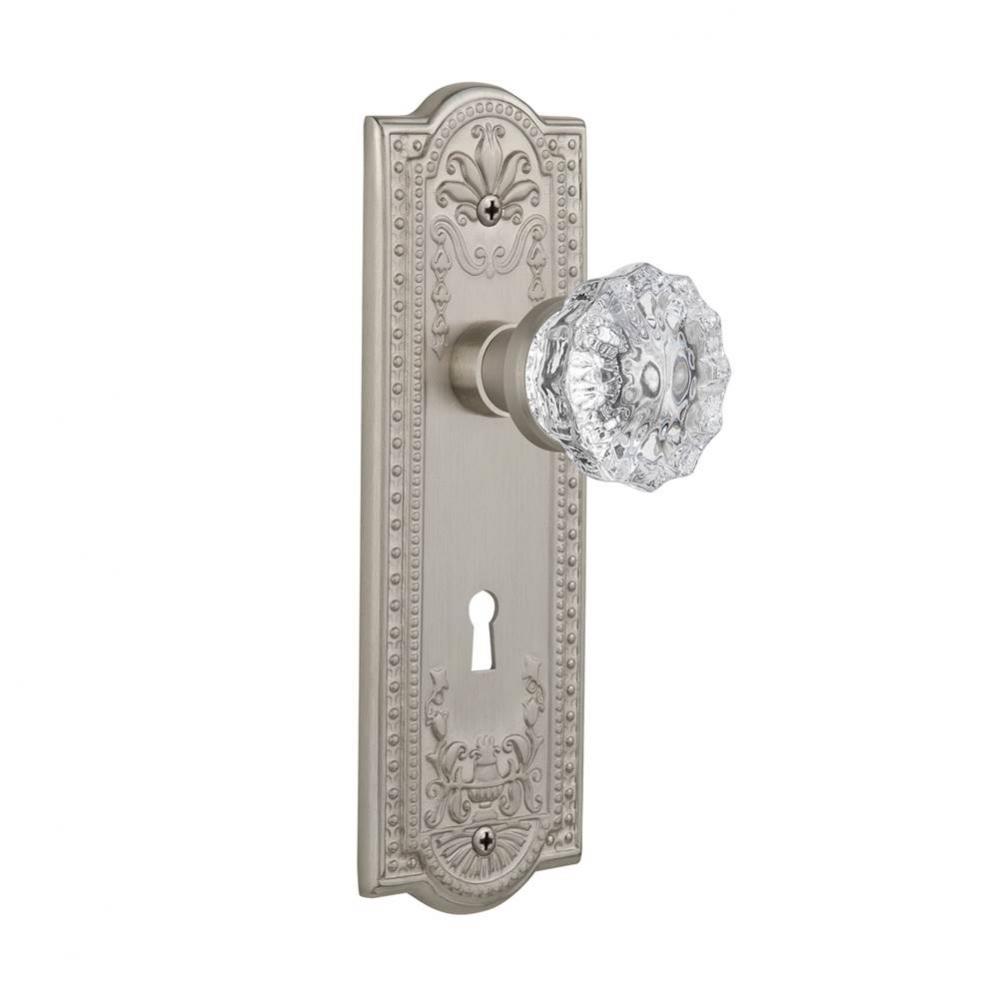 Nostalgic Warehouse Meadows Plate with Keyhole Privacy Crystal Glass Door Knob in Satin Nickel