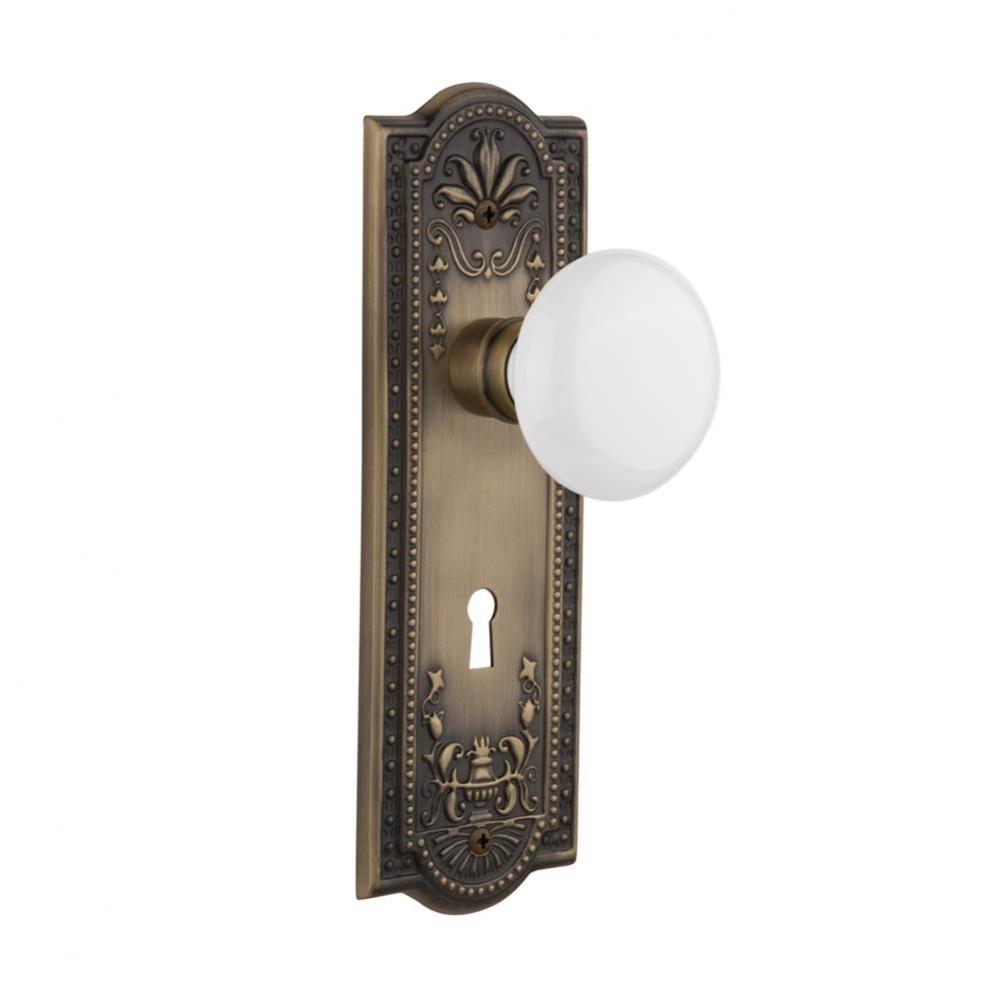 Nostalgic Warehouse Meadows Plate Interior Mortise White Porcelain Door Knob in Antique Brass