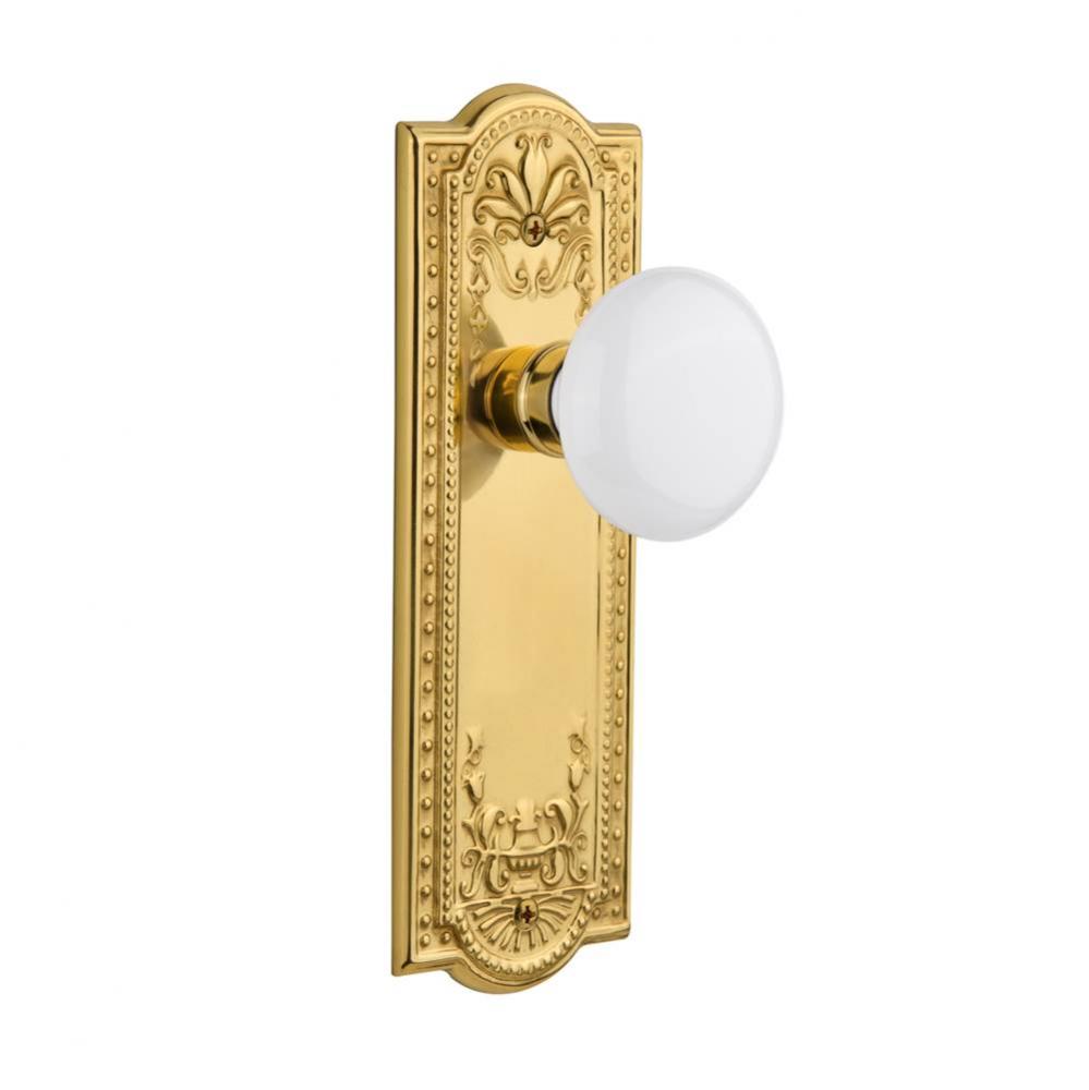 Nostalgic Warehouse Meadows Plate Passage White Porcelain Door Knob in Polished Brass