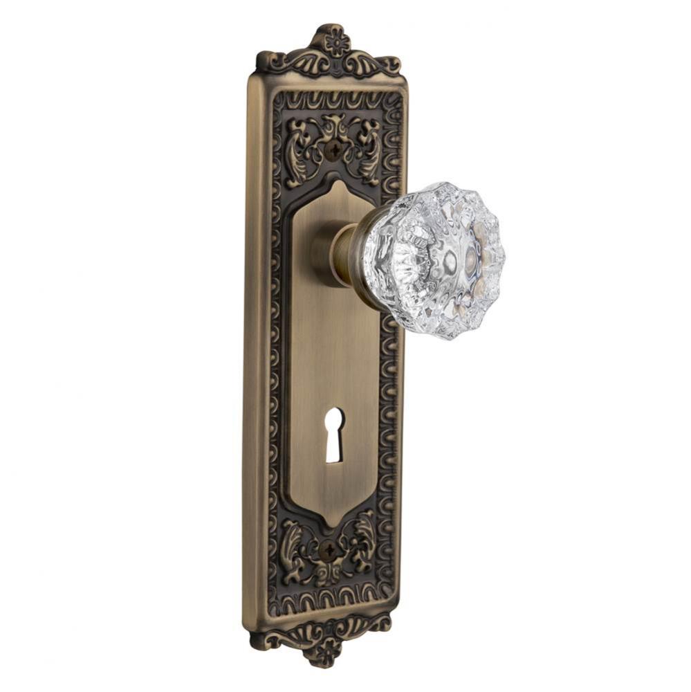Nostalgic Warehouse Egg & Dart Plate Interior Mortise Crystal Glass Door Knob in Antique Brass