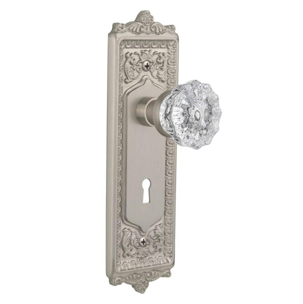 Nostalgic Warehouse Egg & Dart Plate Interior Mortise Crystal Glass Door Knob in Satin Nickel