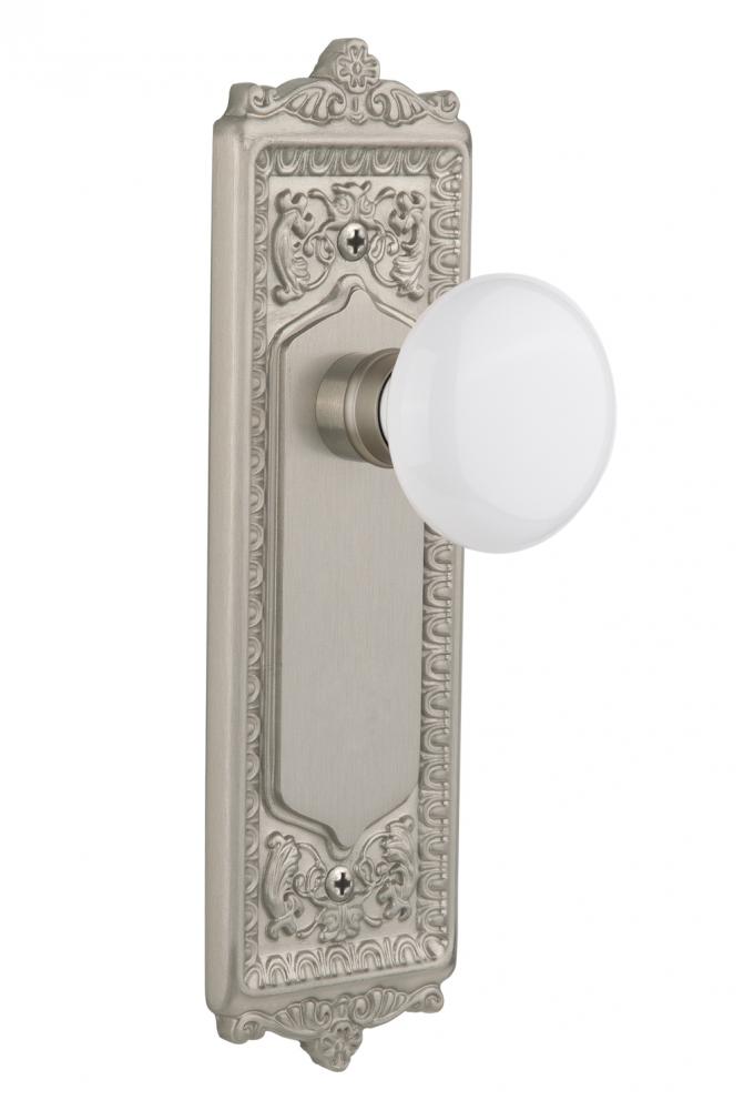 Nostalgic Warehouse Egg & Dart Plate Double Dummy White Porcelain Door Knob in Satin Nickel