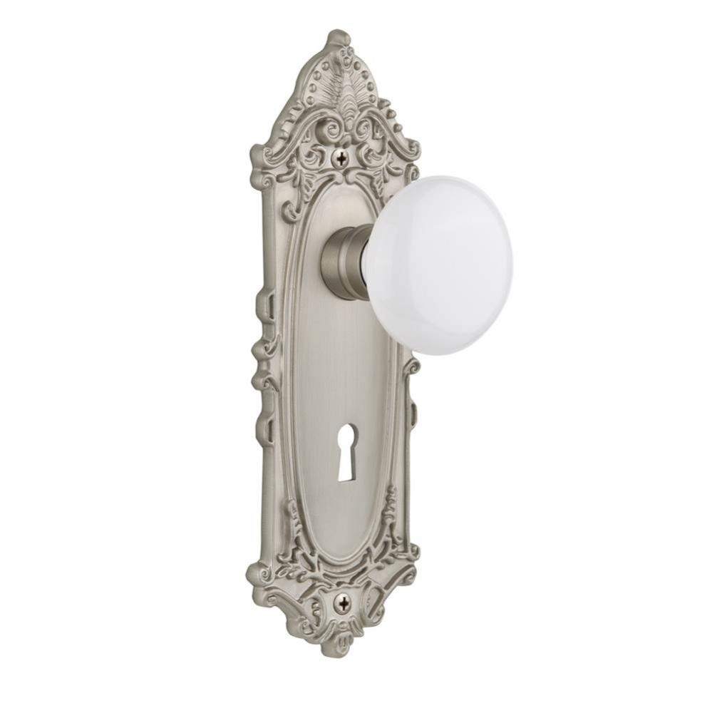 Nostalgic Warehouse Victorian Plate Interior Mortise White Porcelain Door Knob in Satin Nickel