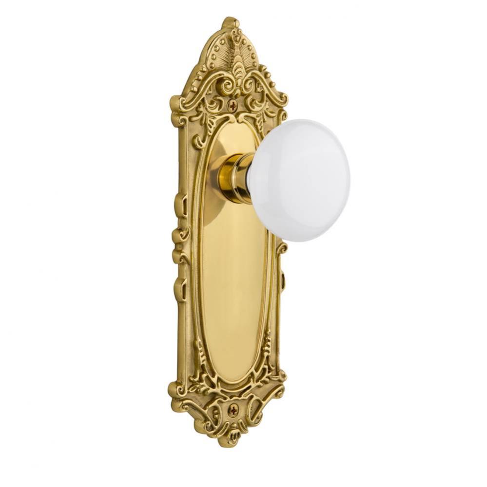 Nostalgic Warehouse Victorian Plate Single Dummy White Porcelain Door Knob in Polished Brass