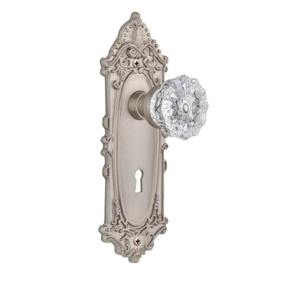 Nostalgic Warehouse Victorian Plate with Keyhole Double Dummy Crystal Glass Door Knob in Satin Nic