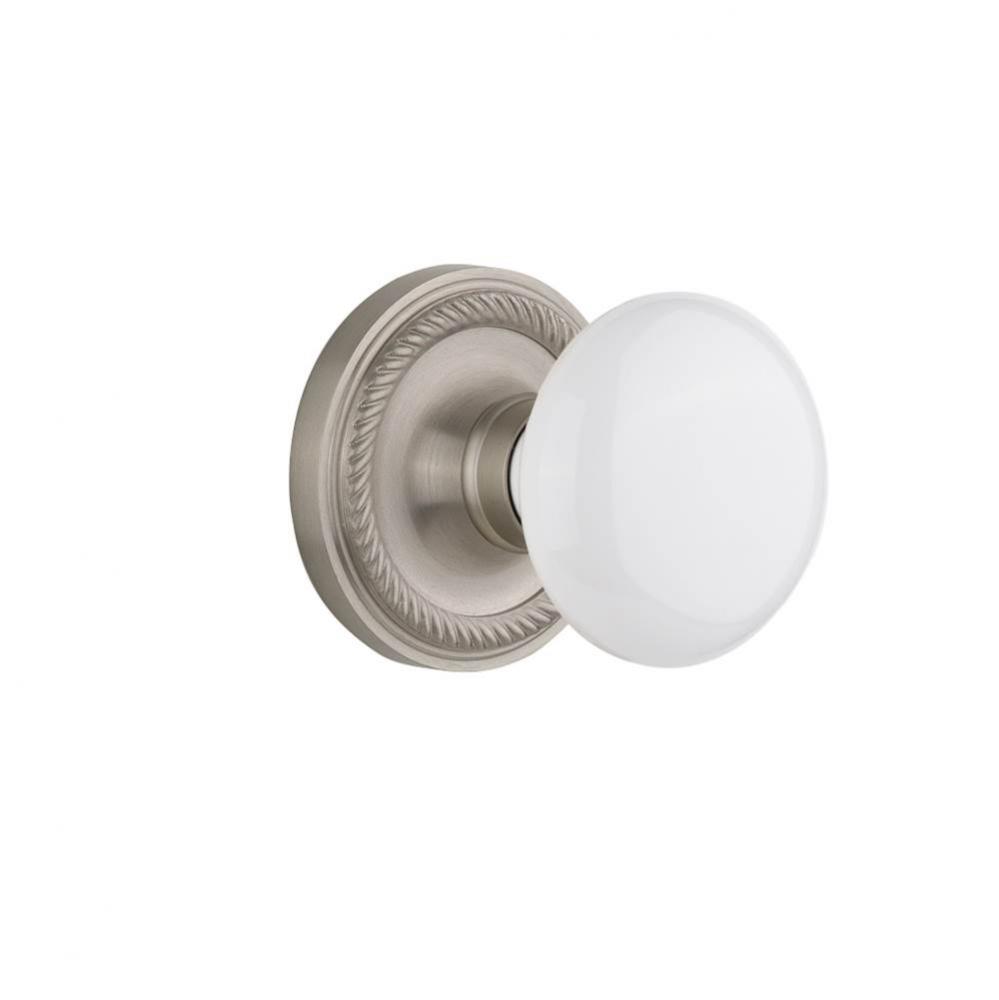 Nostalgic Warehouse Rope Rosette Passage White Porcelain Door Knob in Satin Nickel